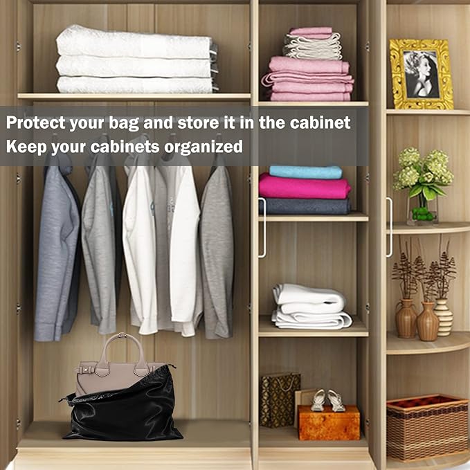 6 Pack Dust Bags for Handbags Silk Dust Cover Bag for Handbags Purses Shoes Boots, Silk Dustproof Drawstring Bag Travel Storage Pouch (Black, 23.6 × 19.6 in)