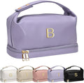 Personalized Makeup Bag with Handle, Initial Double Layer Cosmetic Bag with Makeup Brush Organizer,Gifts for Friends Female Mom
