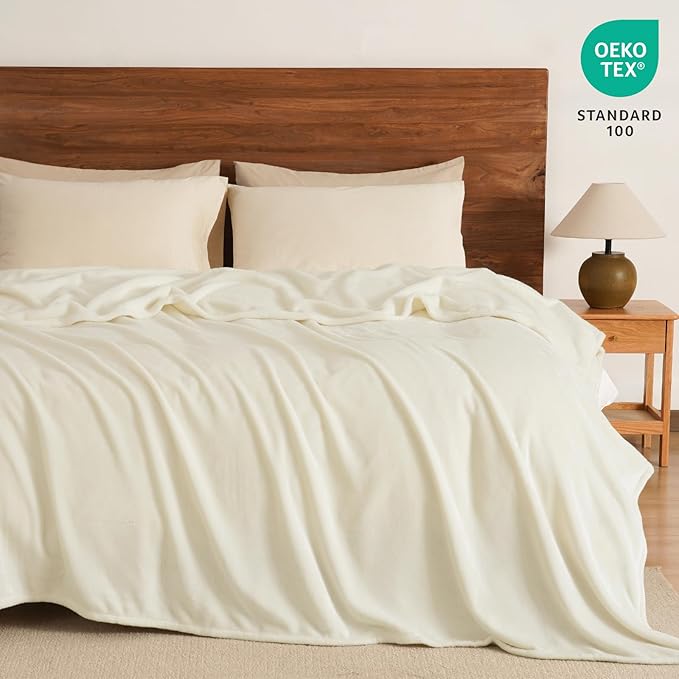 PHF Ultra Soft Fleece Blanket King Size, No Shed No Pilling Luxury Plush Cozy 300GSM Lightweight Blanket for Bed, Couch, Chair, Sofa Suitable for All Season, 108" x 90", Cream