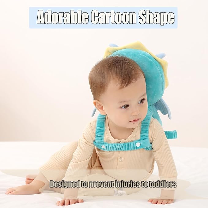 Feidoog Baby Head Protector Cushion Backpack with 3 Knee Pads for Walking & Crawling,Dragon