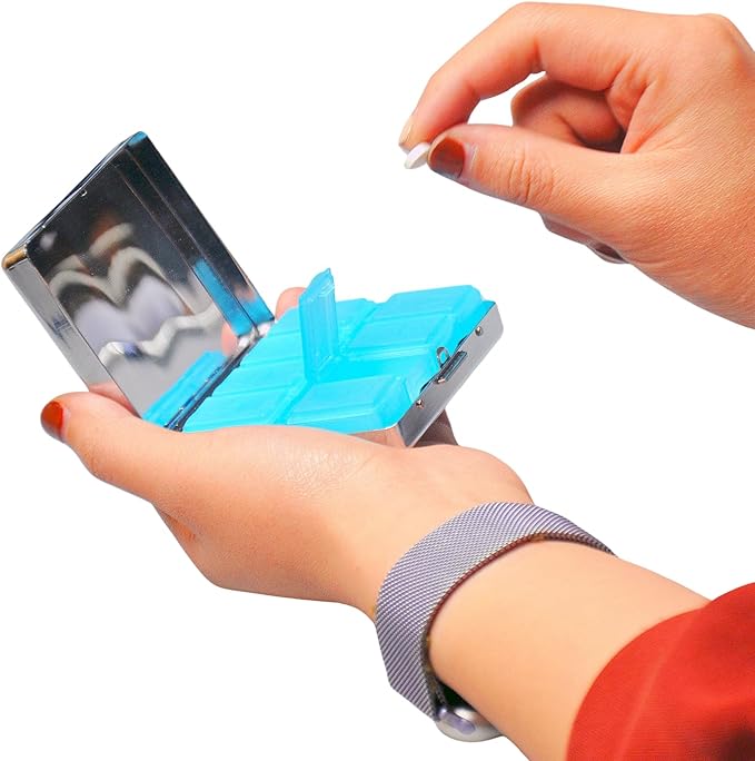 Cute and Portable Metal Pill Organizer – 8 Compartments, Elegant Chrome Finish, Ideal for Travel and Daily Use (Vintage Poison)