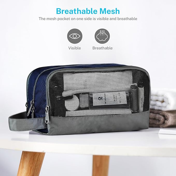 Gonex Travel Toiletry Bag Nylon, Dopp Kit Shaving Bag Toiletry Organizer Deep Blue