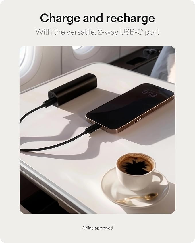 Mophie Powerstation Mini 5,000mAh Portable Power Bank (Gen 3) – Ultra-Fast USB-C PD, 20W Output, Up to One Full Phone Charge, Pocket-Sized, LED Indicator, Includes USB-C Cable, Black
