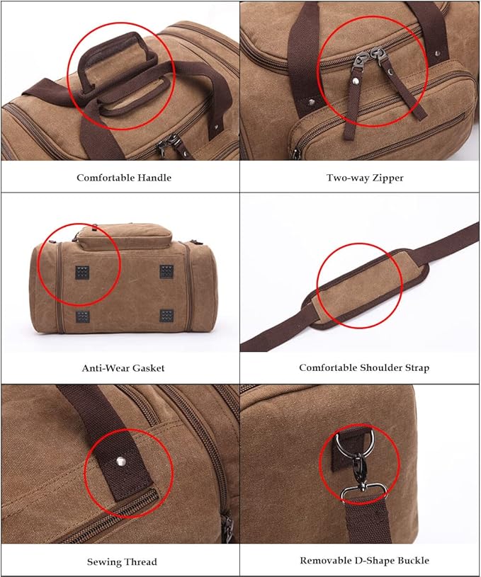 Duffle Bag for Travel, Large Canvas Duffel Bag for Travelling Overnight Weekender Bag Carry On Bag for Men Women Black