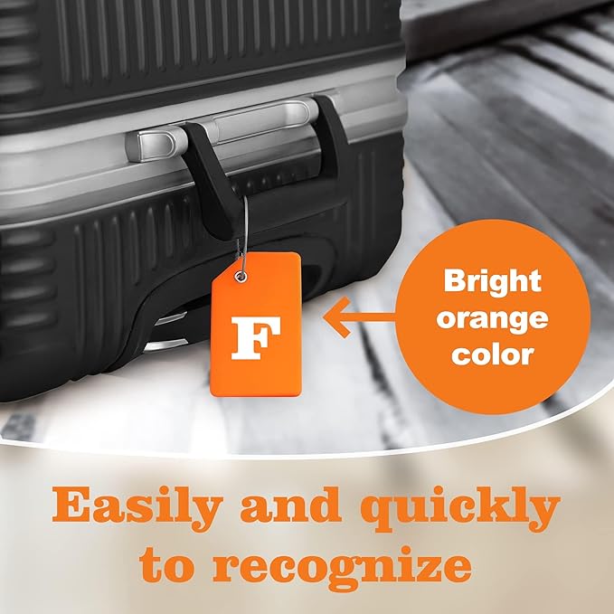 8 Pcs Luggage Tags for Suitcases, 26 Initial Letter Travel Luggage Baggage Identification Labels ID Tags Fully Bendable Tags with Stainless Steel Loop (Letter F, Colorful)
