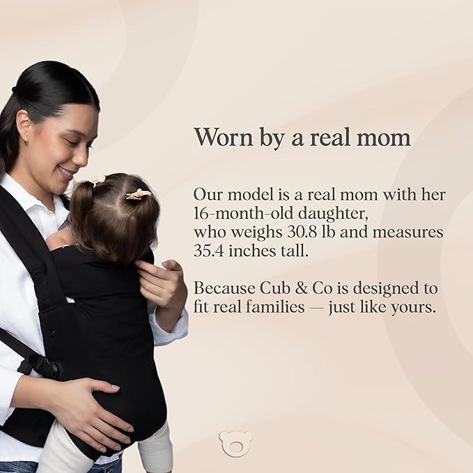 Cub & Co Ergonomic Baby Carrier Newborn to Toddler – 4-in-1 Adjustable with Head Support, Breathable Fabric, Padded Waistband & Travel-Ready Foldable Design (Black)