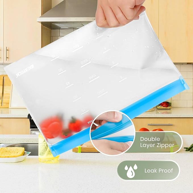 Dishwasher Safe Reusable Storage Bags Stand Up - BPA Free Reusable Sandwich Bags - Leakproof Gallon Freezer Bags, Silicone Food Storage Bags - Multicolor 5 Gallon + 6 Sandwich + 5 Snack Bags