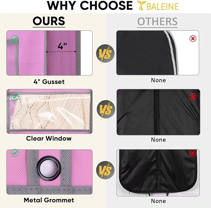 BALEINE 1PK Heavy Duty Garment Bag with Shoe Storage Travel Bag for Dresses, Suit, Coats Travel Essential (43", Pink)
