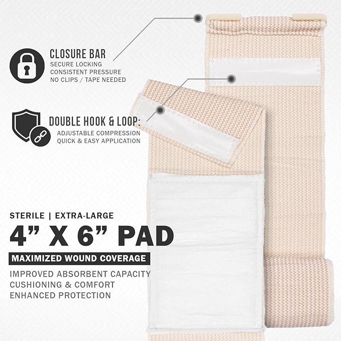 EVERLIT Mini 4 x 6 Inch Emergency Bandage Compression Trauma Pressure Wound Dressing Sterile Vacuum-Sealed for Bleeding Control, Gun Shot, Medical Kit, First Aid IFAK (5)