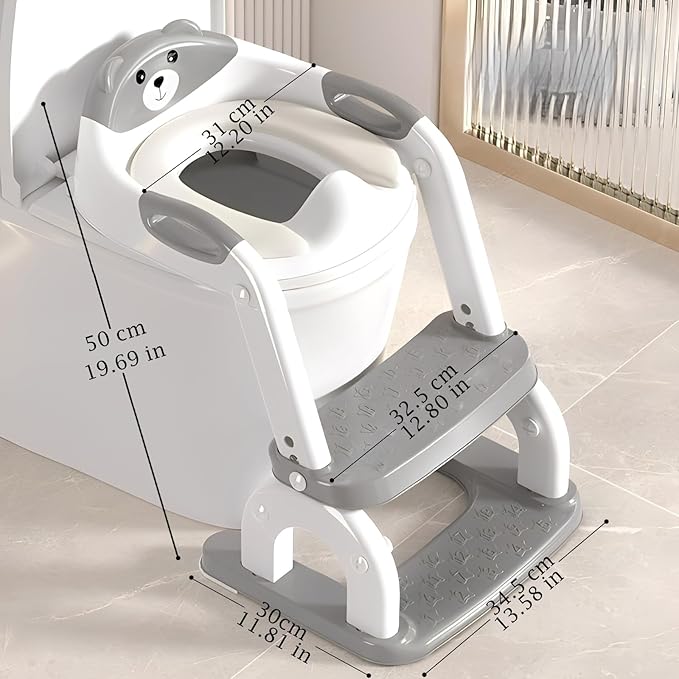 Potty Training Seat Upgraded 2-in-1 Potty Toilet for Kids Boys and Girls, Adjustable Step & Seat Height with Splash Guard Anti-Slip Pad Step Stool(White and Gray)