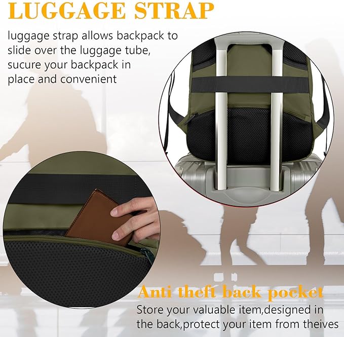 MATEIN 15.6 Inch Travel Laptop Backpack, Sturdy Computer Backpack for Women Men with USB Charging Port, Lightweight Fashion Water Resistant Traveling Backpack Casual Daypack for College Offic, Green