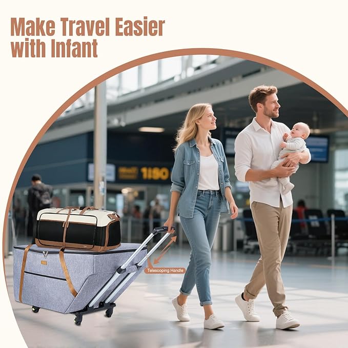 Infant Car Seat Travel Bag with Wheels Fits Chicco KeyFit 30,Nuna Pipa, UPPAbaby MESA,Padded Car Seat Bags for Airplane, Gate Check Bag with Side Pocket,Removable Cover for Air Travel, Grey