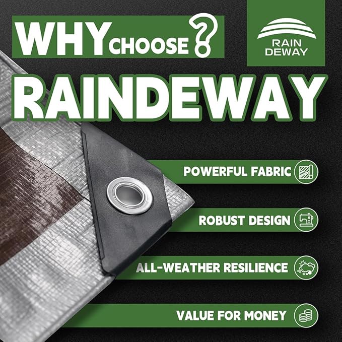 RAINDEWAY Tarps Heavy Duty Waterproof 7x7 Feet (2 Pack), 10Mil Multipurpose Poly Tarp Cover with Metal Grommets and Reinforced Edges, Silver/Brown Tarp