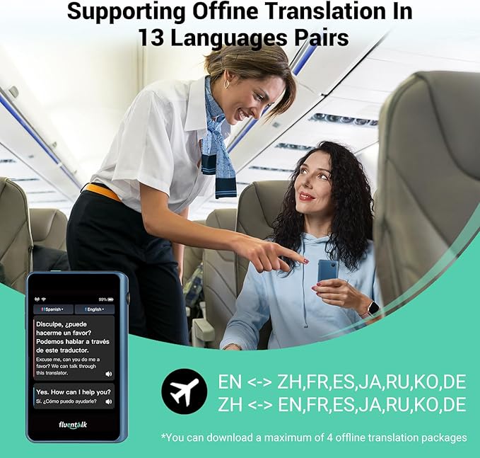 Timekettle, Fluentalk T1 Mini Translator Device No WiFi Needed, Built in 1-Year Global Mobile Data, Supports 40 Languages and Photo Translation, Instant Language Translator for Travelling Blue