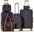 Hoteel 6 Piece Luggage Set (4-YEAR WARRANTY) with Spinner Wheels & TSA Lock, Carry on Luggage Hardshell ABS+PC, Travel Collection Suitcases Sets, Black(13/20/24/28",Travel Bag,Cosmetic Bag)