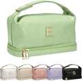 Makeup Bag For Teens 16-18, Personalized Makeup Bag with Handle, Initial Double Layer Cosmetic Bag with Makeup Brush Organizer,Birthday Gift Gifts for 11 12 13 14 15 16 17 18 19 Year Old