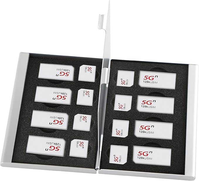 Aluminum SIM Card Case, 16Slots Ultrathin SIM Card Holder, Fit for 8 SIM Card, 8 Micro sim Card, Silver