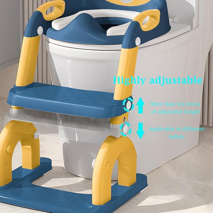Potty Training Seat Upgraded 2-in-1 Potty Toilet for Kids Boys and Girls, Adjustable Step & Seat Height with Splash Guard Anti-Slip Pad Step Stool(Yellow and Blue)