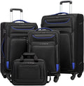 Coolife Luggage 4 Piece Set Suitcase TSA Lock Spinner Softshell lightweight(black+blue)
