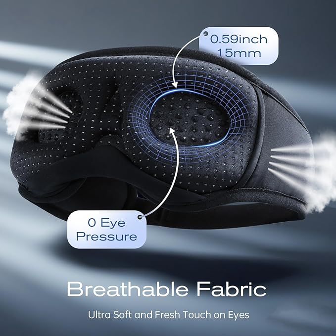 3D Sleep Mask with Bluetooth Headphones, Sleeping Headphones for Side Sleepers, Wireless Music Eye Mask with Ultra-Thin Stereo Speakers for Men, Women, Tech Gifts, Deep Green