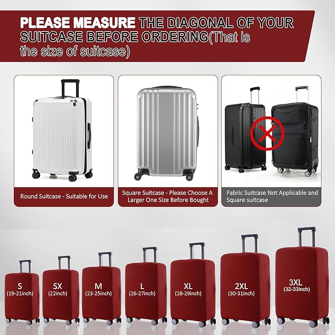 Travel Luggage Cover Suitcase Protector Scratch-Resistant Fit 19-31 Inch Suitcase, Not Included Suitcase (Claret, M(24-25 inch))