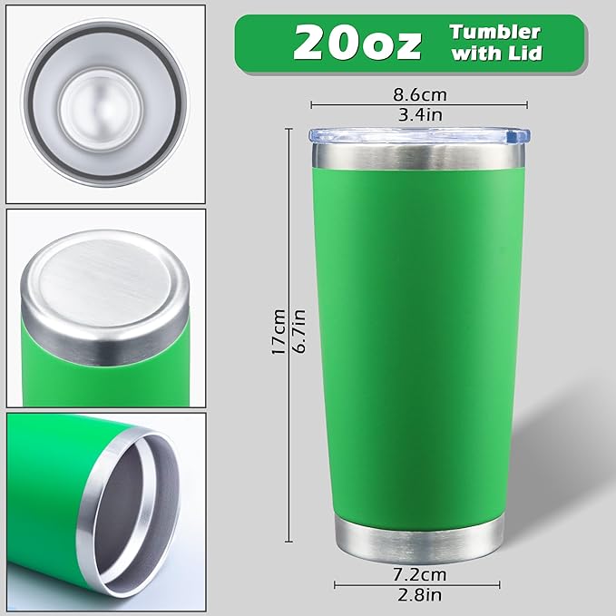 20oz Tumbler Bulk Stainless Steel Tumblers with Lid Vacuum Insulated Double Wall Travel Coffee Mug Powder Coated Tumbler Cup for Hot and Cold Drinks(Green, 1 pack)