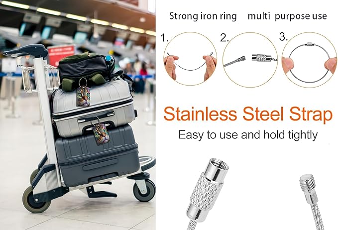 2 Pack Luggage Tags for suitcases Cute Cat Luggage Tag, Leather Stainless Steel Loop Label Tag for Men Women Travel Bag Suitcase(cat face)