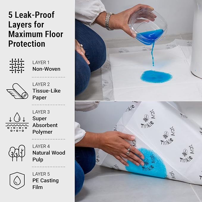 Tinkle Mat Disposable Toilet Commode Mat – Super Absorbent, Deodorizing Toilet Mats for Bathroom U Shaped – Great for Kid Potty Training, Incontinence & More – 24 x 24 Inches, 20 Pack, Lavender
