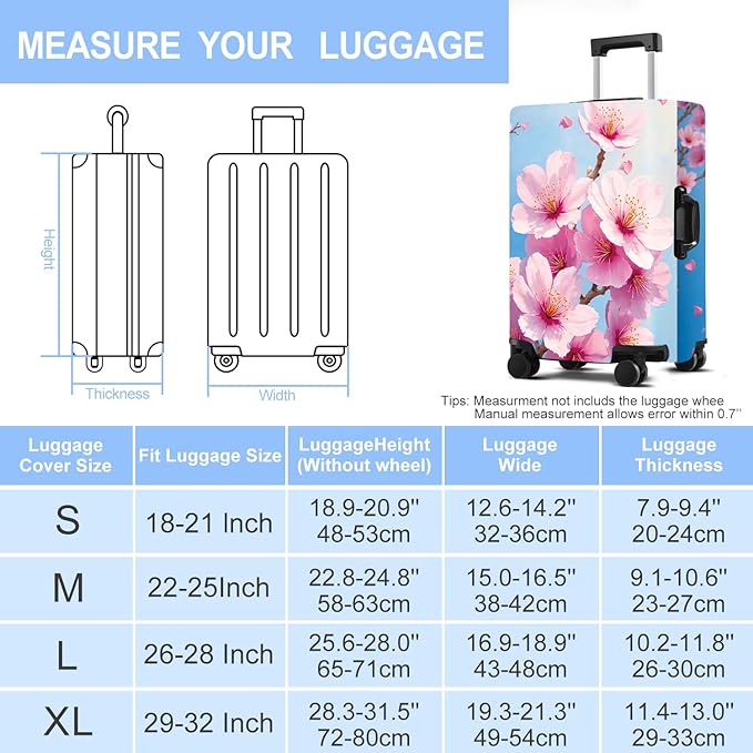 Luggage Cover Washable Suitcase Protector Anti-Scratch,Stretchable Fit for 20-34Inch Luggage Durable Travel Bag Cover with Zipper Closure (Peach blossom, M(fits 24-26Inch suitcase))