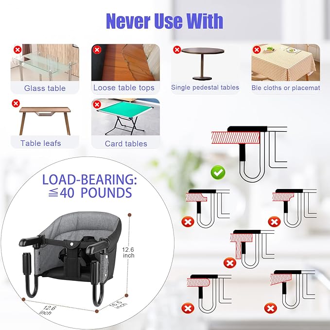 Hook On High Chair, Attach to Fast Table Chair,Clip on High Chairs to Table,Foldable Storage Feeding Baby Seat for Baby Toddler Home and Travel,Lightweight Space-Saving Design,Portable High Chairs