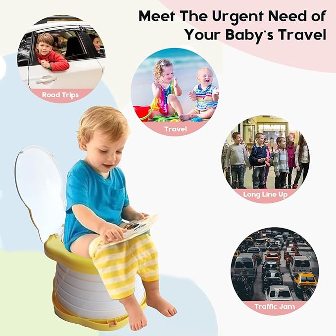 SunnySmile Toddler Travel Potty,Kids Portable Potty,Applicable to Travel,Camping, Outdoor, Indoor,with 45 Potty Bags,Cartoon Design, Children Will Like it More