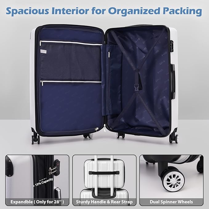 Coolife Luggage Expandable 5 Piece Sets PC+ABS Spinner Suitcase 20 inch 24 inch 28 inch (green new)
