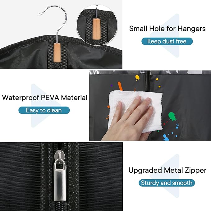 10 Pack - Moucas 43" Black Garment Bag, Mens Suit Bags for Closet Storage and Travel, Garment Bags for Hanging Clothes, Suit Cover Bags with Zipper for Coats, Jackets, Shirts