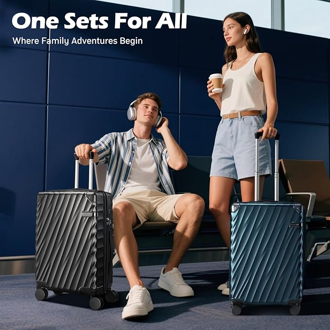 Luggage sets 3 piece with Spinner Wheels, PC Hard Shell Travel Luggage, Carry On suitcase with TSA Lock,YKK Zippers,Charcoal Metallic (Gray, 3 Piece Sets(20/24/28))