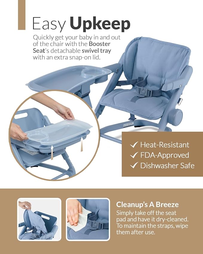 Feed Me 3-in-1 Travel High Chair Booster Seat for Infants and Toddlers - Transitional, Compact & Fits Any Chair, Swivel Tray, Airy Blue