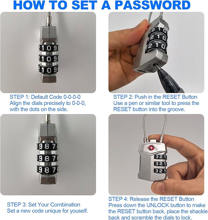 2 Pack TSA Approved Travel Luggage Locks, Cable Combination Lock, 3 Digit Padlock, Alloy Steel Cut-Resistant Cable, Weatherproof Zipper Lock for Gun/Suitcases, Backpacks, Gym Lockers, Golf Bags-NO KEY