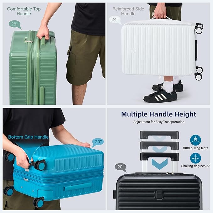 Hard Shell Suitcases Expandable Travel Luggage Sets 2 Piece, Carry on and Check in Luggage Lightweight Suitcase Set 2 Piece with Wheels Cup Holder Charger Built in (White, 20/28)