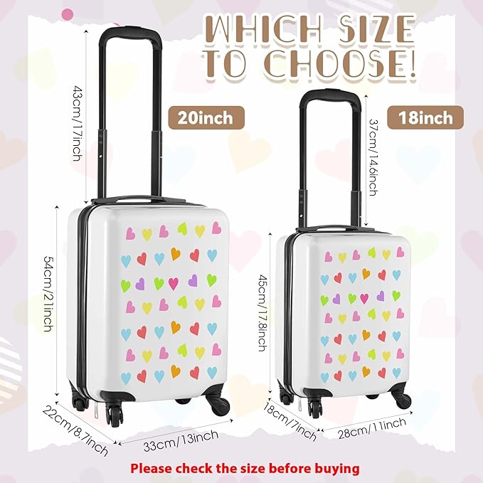 Sanwuta 4 Pcs Kids Luggage Set Kids Backpack Travel Rolling Suitcase with Wheels U-shape Pillow Childrens Gift for Girls Boys(20 Inch,Heart Style,White)