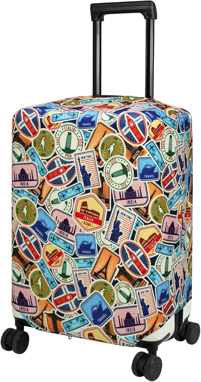 HYPER VENTURE Washable Luggage Cover - Fashion Suitcase Protector Fits 27-30 Inch Luggage (World Voyage, L)