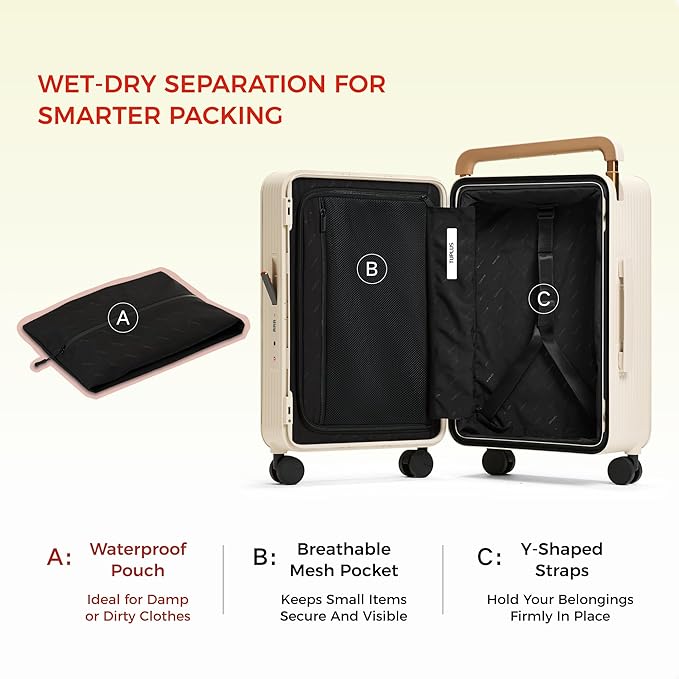 TUPLUS 20” Carry-On Hardside Luggage Lightweight ABS Travel Suitcase with Wide Handle Spinner Wheels TSA Combination Lock, Balance Series 2.0,Cranberry Red