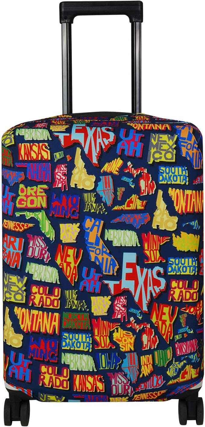 Explore Land Travel Luggage Cover Suitcase Protector Fits 23-26 Inch Case (America Map, M)