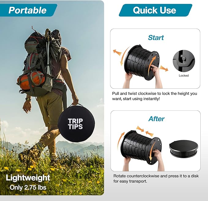 TRIPTIPS Upgrade Retractable Portable Toilet Travel Toilet Adjustable Height Camping Toilet Portable Potty for Adults Kids, Foldable Portable Toilet for Camping/Car