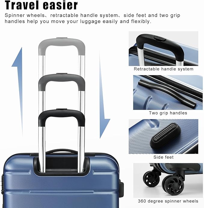 Coolife Luggage Suitcase Carry-on Spinner TSA Lock USB Port Expandable (only 28’’) Lightweight Hardside Luggage (Teal Blue, L(28in))