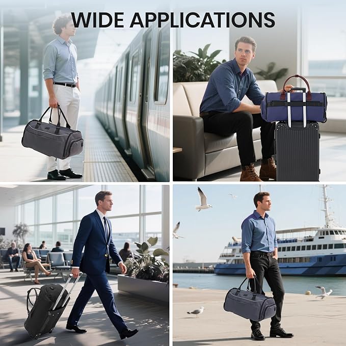Fanwoli 3-in-1 Rolling Garment Bag for Travel, Wheeled Carry-On Luggage with Shoe Storage & Detachable Organizer, Wrinkle-Free Compartment for Suits/Dresses/Wedding Gowns, Fits Most Airline Size