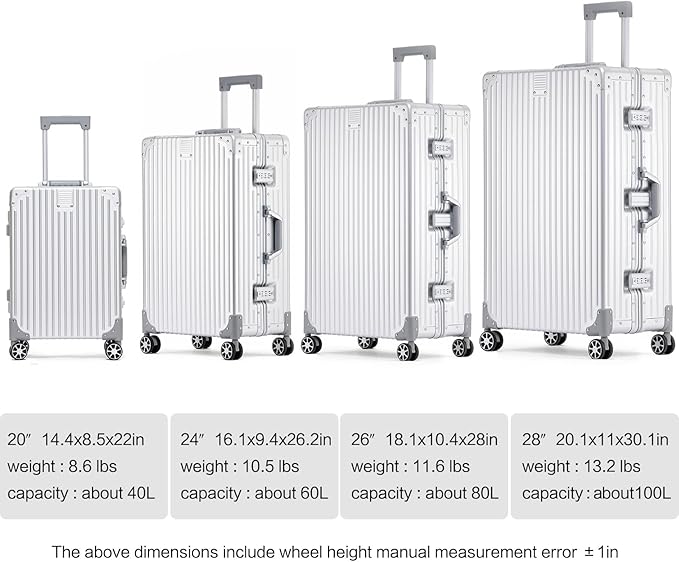 Metal All Aluminum Carry-on Luggage TSA Customs Lock Zipperless Silent Rotary Wheel Business Suitcase Aluminum Frame Set (red, 2Piece(20/28))