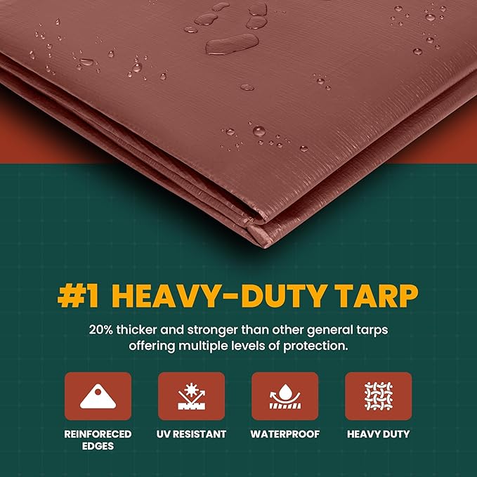 Large Waterproof Tarp - Heavy Duty 10 Mil Thick Poly Tarpaulin Ideal for Canopy Tents, Boats, RV or Pool Covers - Multipurpose Protective Tarps with Grommets for Indoor and Outdoor Use | 40' x 80'