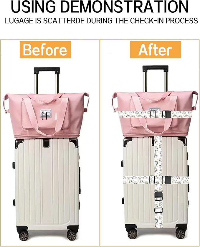 Luggage Straps for Suitcases, Adjustable Travel Belt, Durable Wide Luggage Strap, Cute Suitcase Strap Identifiers with Buckle, Bag Straps for Luggage, Cute Rainbow Design