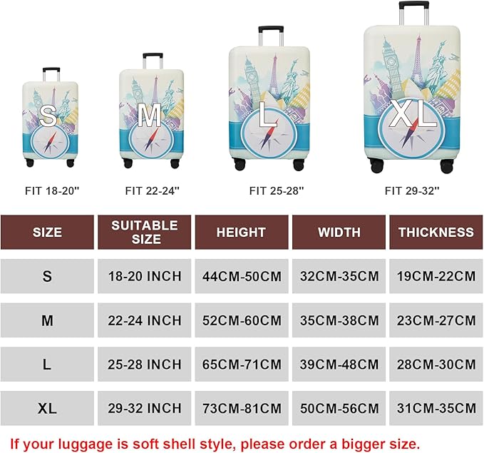 WUJIAONIAO Travel Luggage Cover Baggage Suitcase Cover Protector Skins 18-32 Inch (compass, XL (for 29-32 inch luggage))