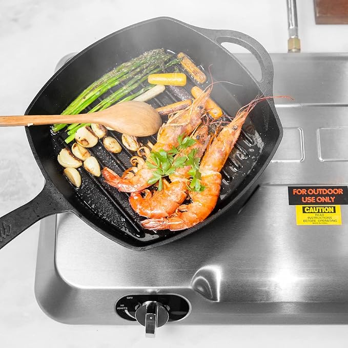 XtremepowerUS 25,516BTU Double Burner Stove Auto Ignition Cooktop Outdoor LPG Propane Camping 2 Stove Burner Portable Stove Burner, Stainless Steel
