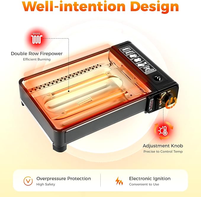 Dual Fuel Camping Stove | Windproof Portable Gas Stove with Adjustable Flame | Butane & LPG Outdoor Cooker | Lightweight Design(7.05lbs) for Backpacking, Hiking & Emergency Cooking